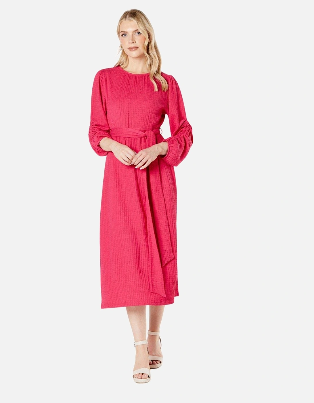 Womens/Ladies Textured Jersey Belt Midi Dress, 4 of 3