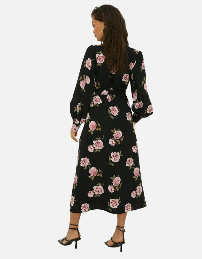 Womens/Ladies Floral Waist Tie Petite Midi Shirt Dress