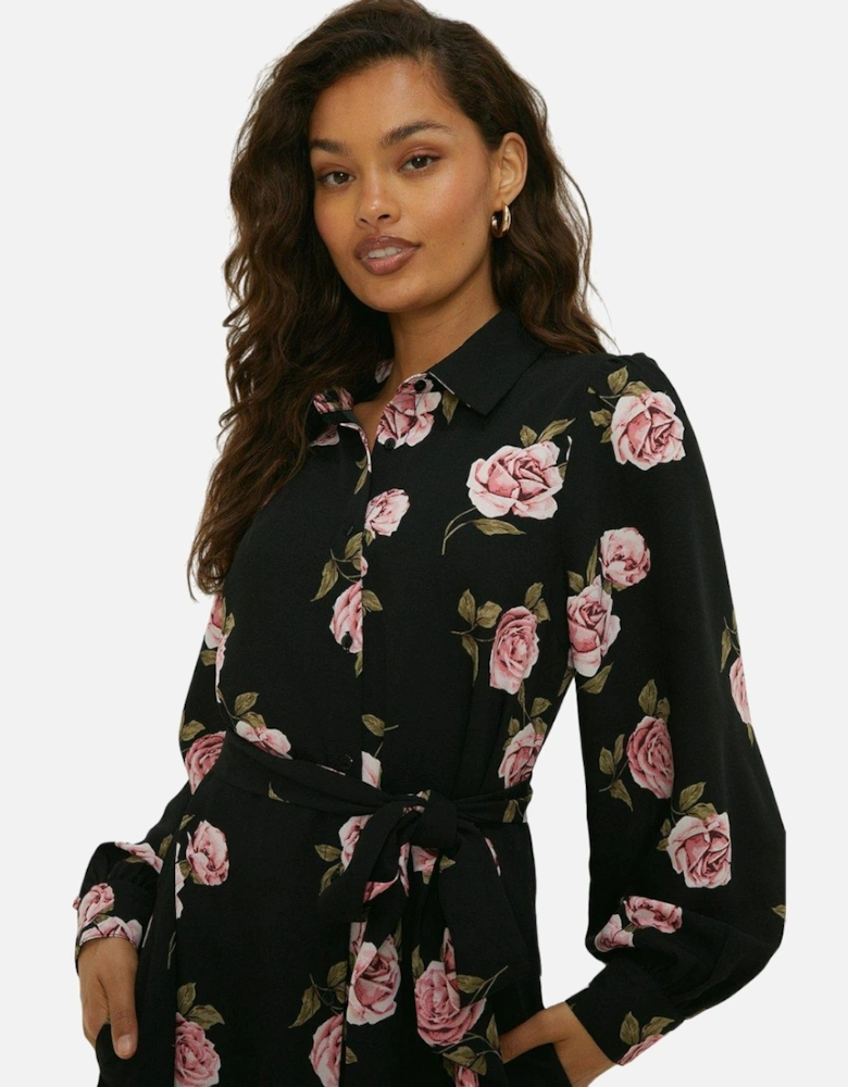 Womens/Ladies Floral Waist Tie Petite Midi Shirt Dress