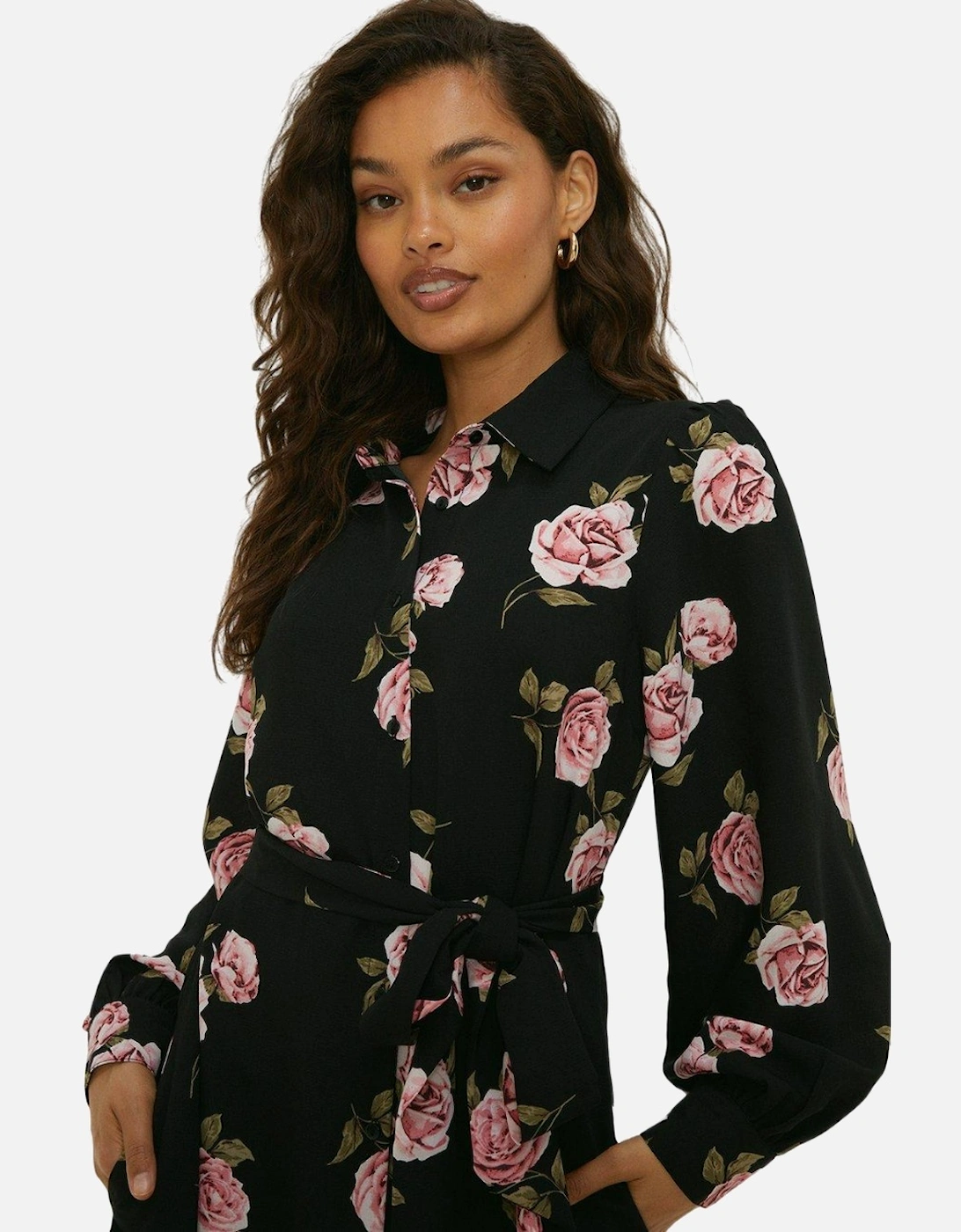 Womens/Ladies Floral Waist Tie Petite Midi Shirt Dress