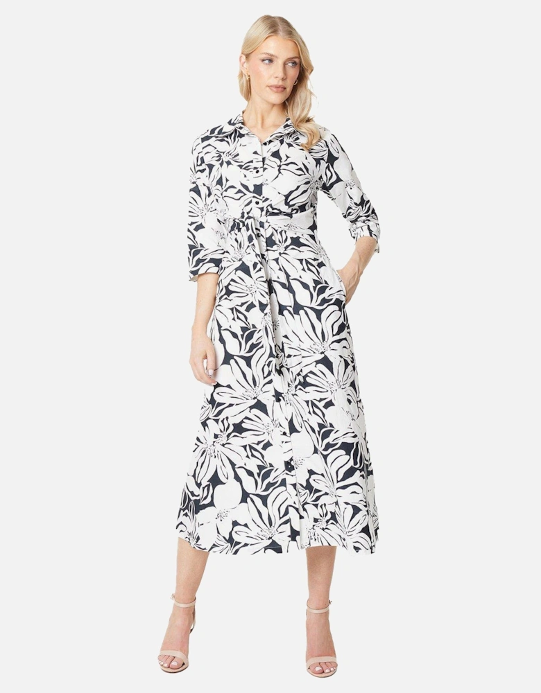 Womens/Ladies Floral Front Tie Midi Shirt Dress