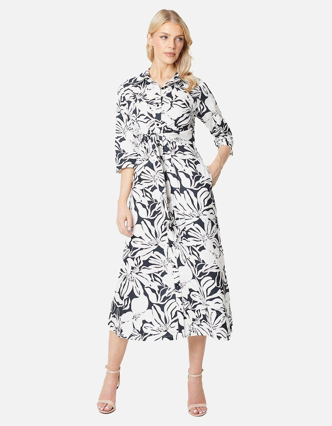 Womens/Ladies Floral Front Tie Midi Shirt Dress, 5 of 4