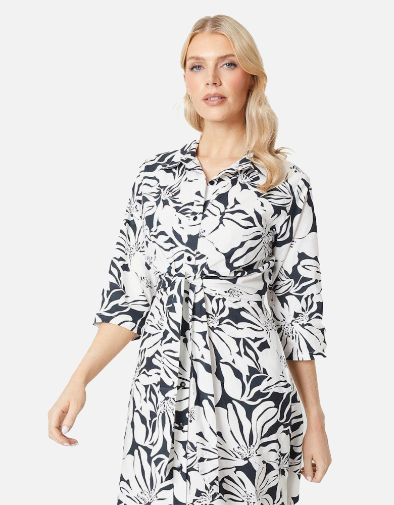 Womens/Ladies Floral Front Tie Midi Shirt Dress