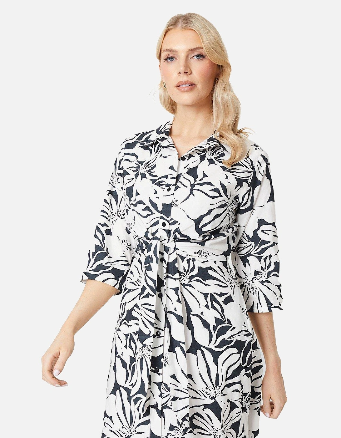 Womens/Ladies Floral Front Tie Midi Shirt Dress