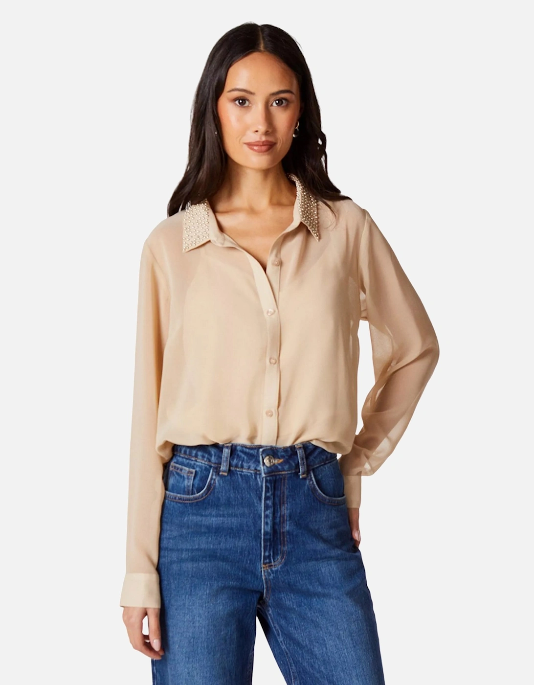 Womens/Ladies Embellished Collared Shirt, 4 of 3