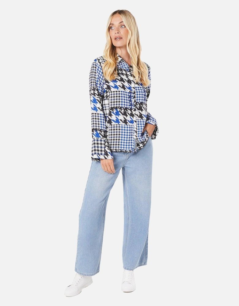 Womens/Ladies Dogtooth Collared Petite Shirt