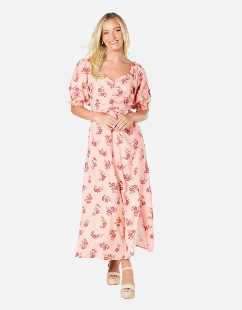 Womens/Ladies Floral Puff Sleeve Midi Dress