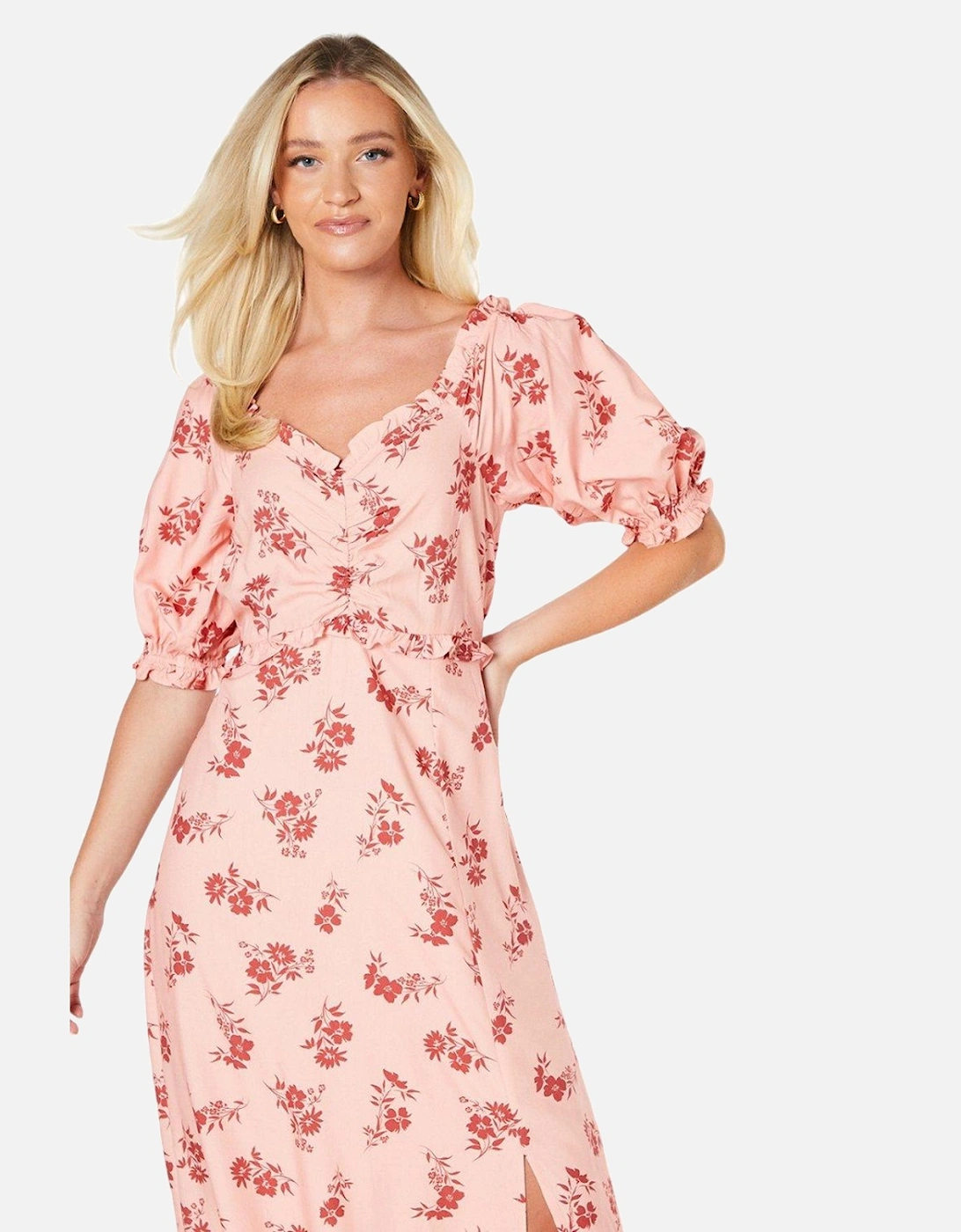 Womens/Ladies Floral Puff Sleeve Midi Dress