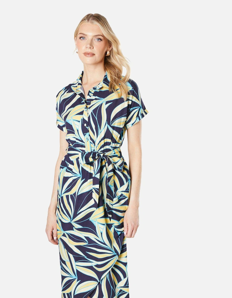 Womens/Ladies Leaf Print Wrap Midi Dress