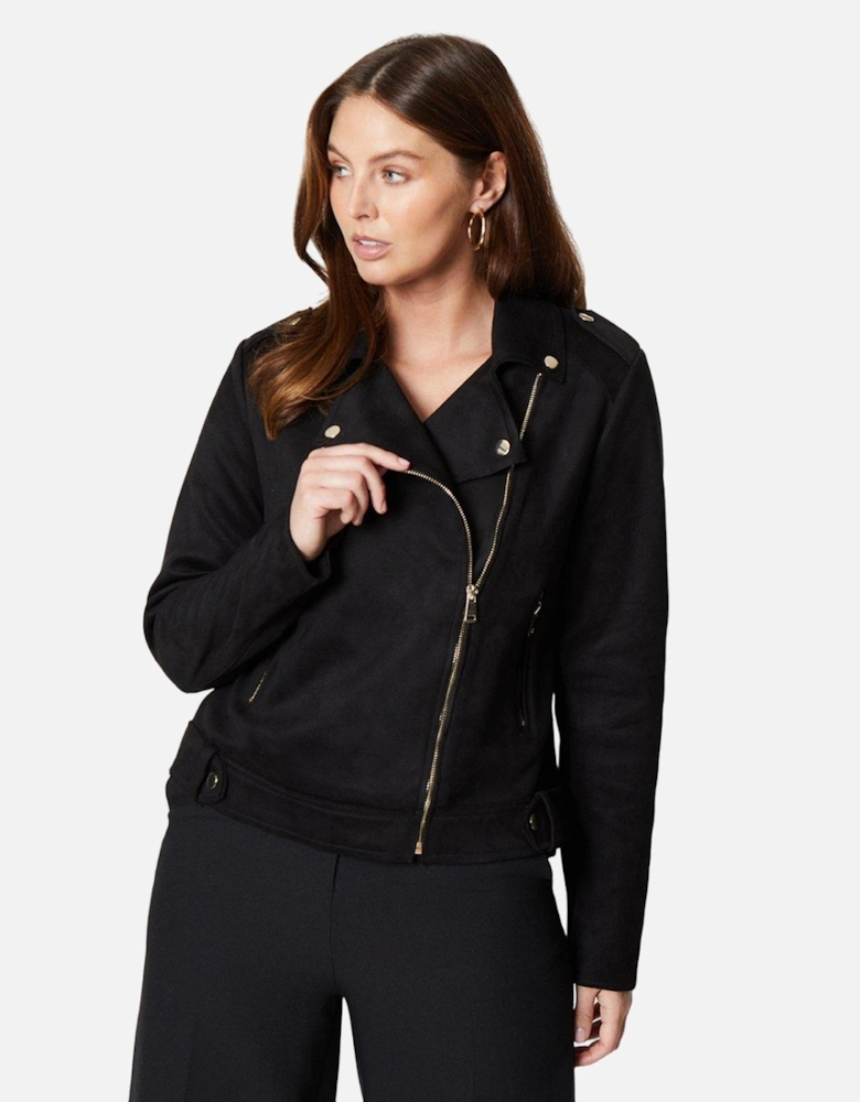 Womens/Ladies Suedette Bonded Biker Jacket