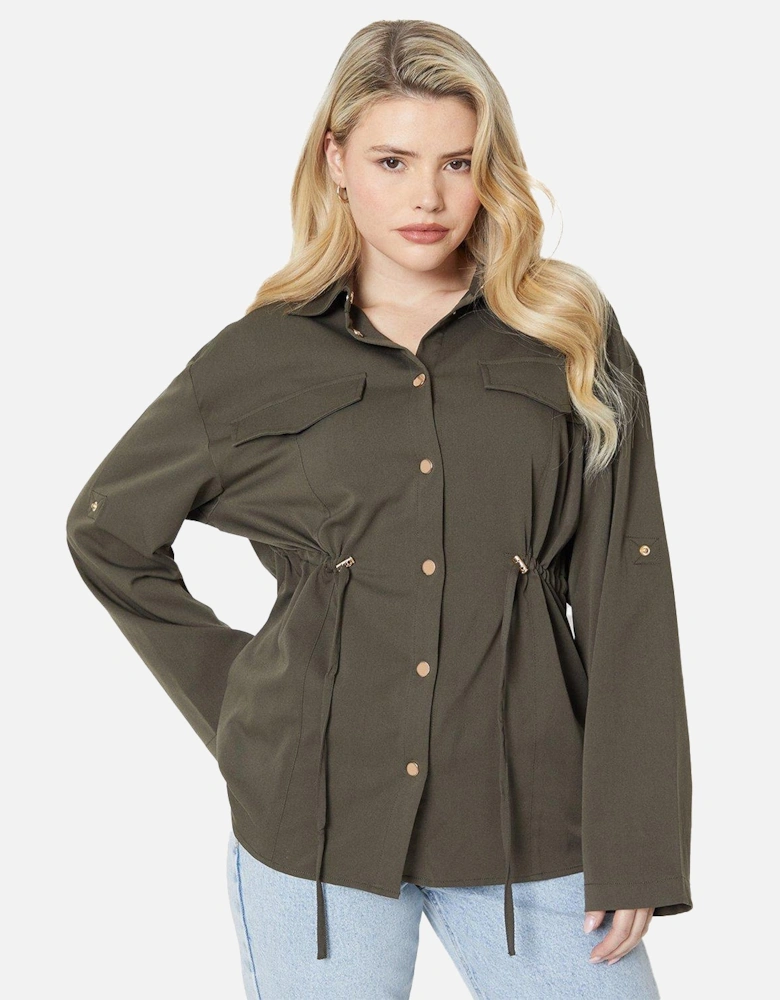 Womens/Ladies Drawstring Waist Shirt Jacket