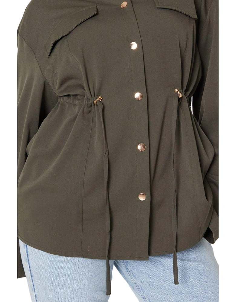 Womens/Ladies Drawstring Waist Shirt Jacket