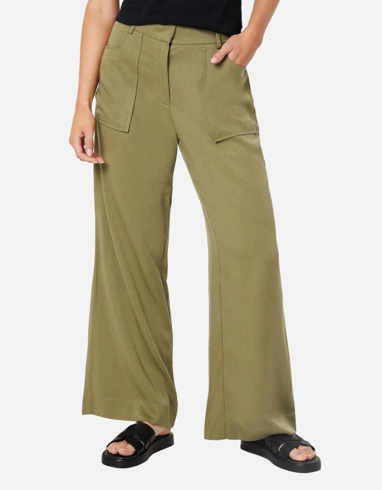 Womens/Ladies Topstitched Petite Wide Leg Trousers