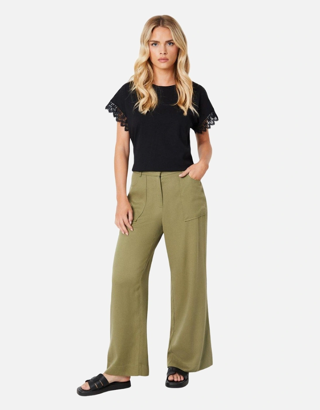 Womens/Ladies Topstitched Petite Wide Leg Trousers