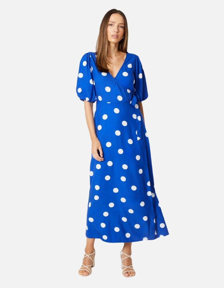 Womens/Ladies Spotted Puff Sleeve Midi Dress