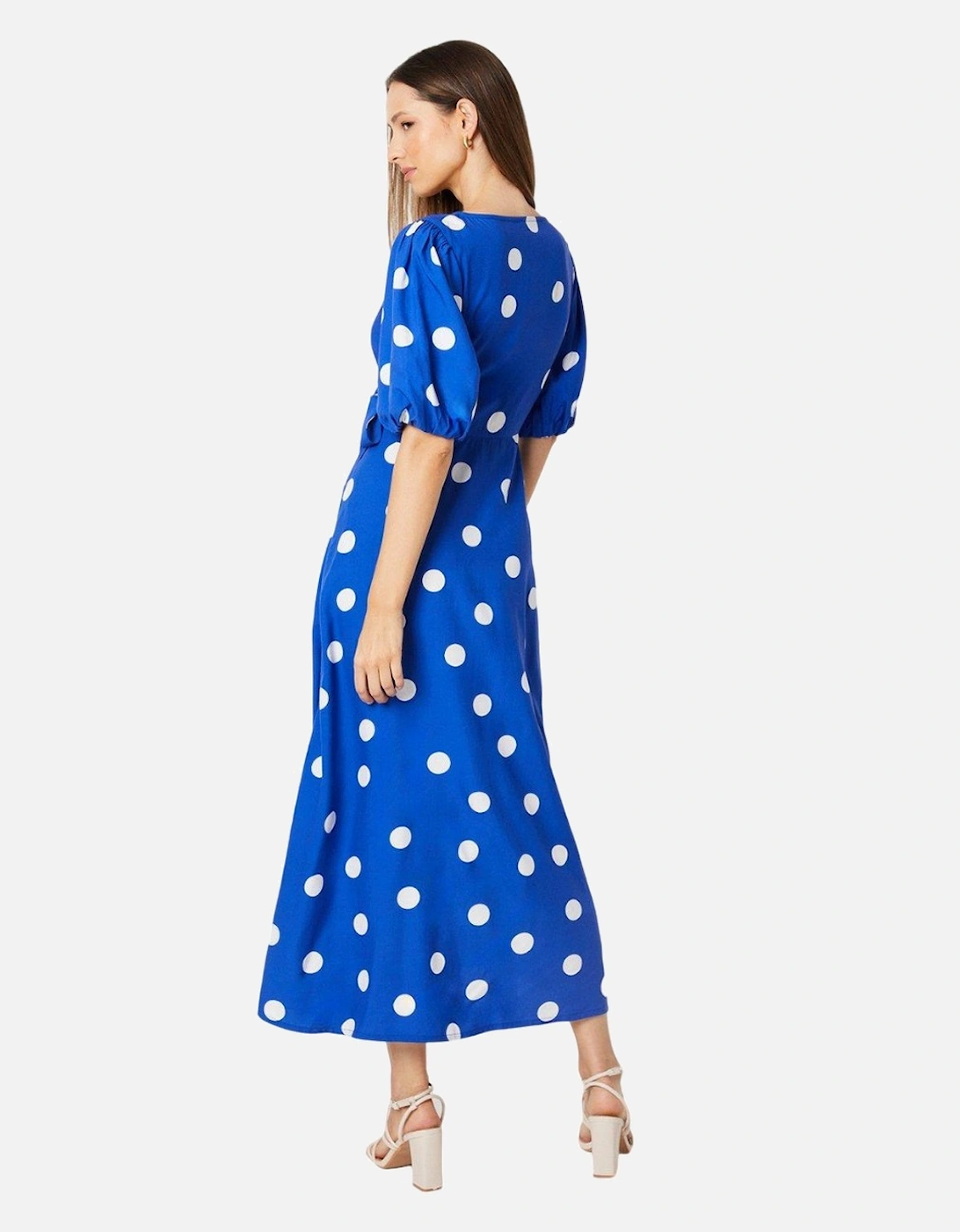 Womens/Ladies Spotted Puff Sleeve Midi Dress