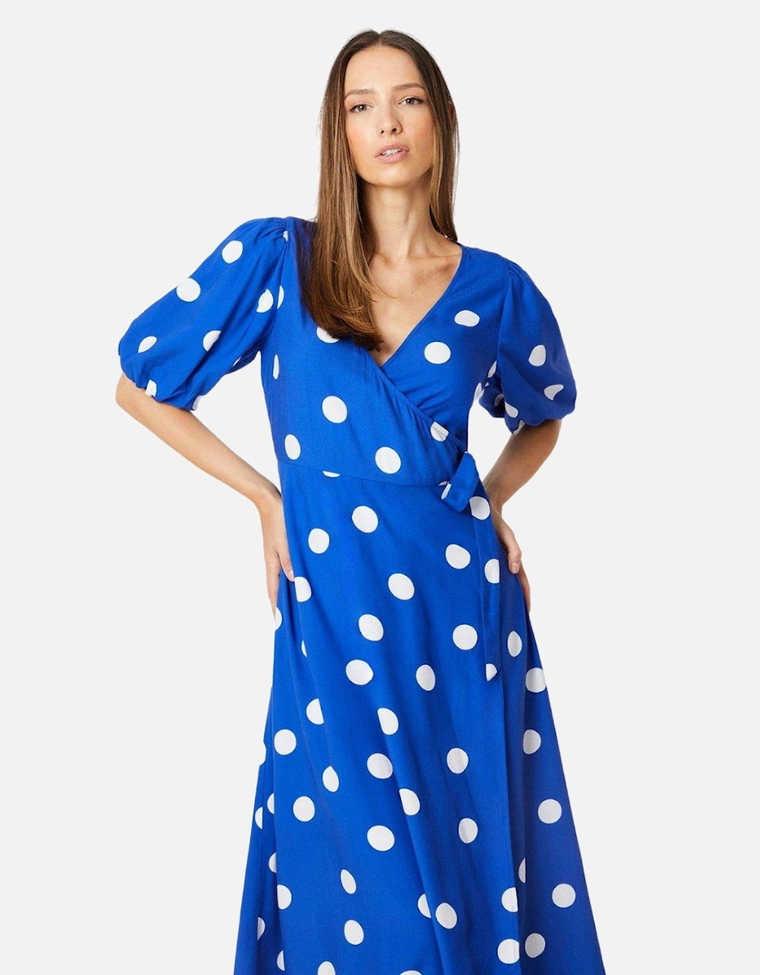 Womens/Ladies Spotted Puff Sleeve Midi Dress