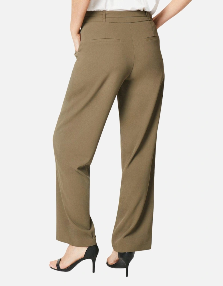 Womens/Ladies Integrated Belt Wide Leg Trousers