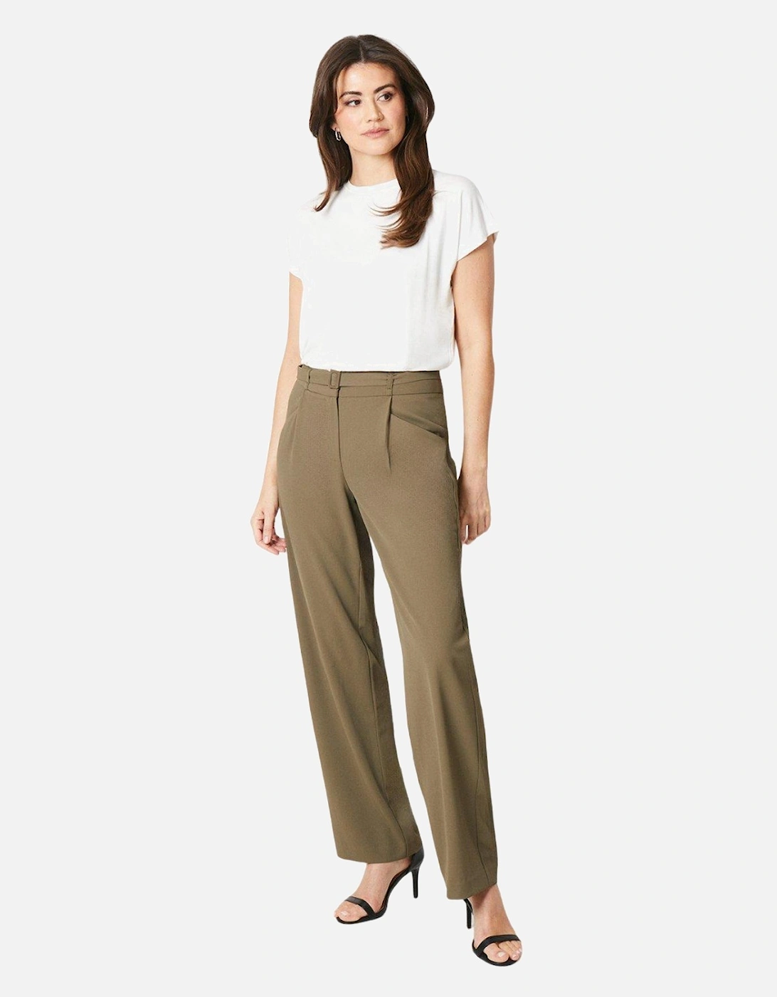 Womens/Ladies Integrated Belt Wide Leg Trousers