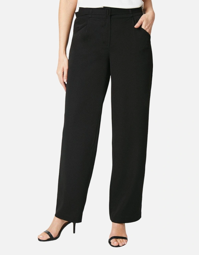 Womens/Ladies Integrated Belt Wide Leg Trousers