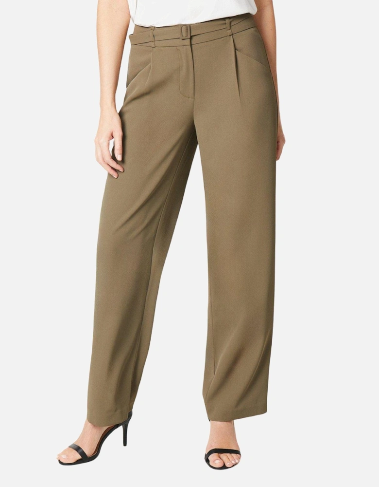 Womens/Ladies Integrated Belt Wide Leg Trousers