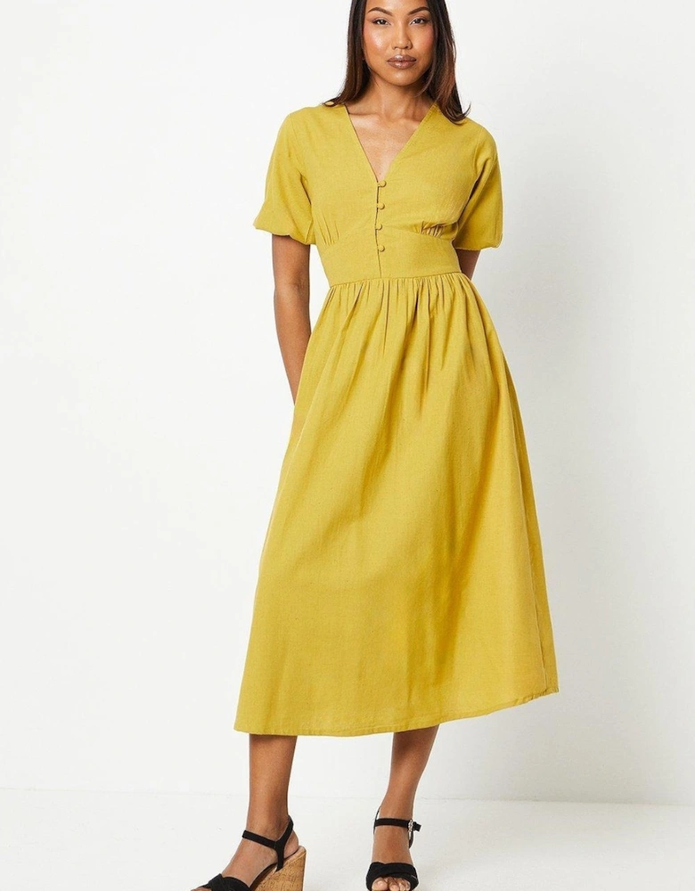 Womens/Ladies Linen Blend Midi Dress