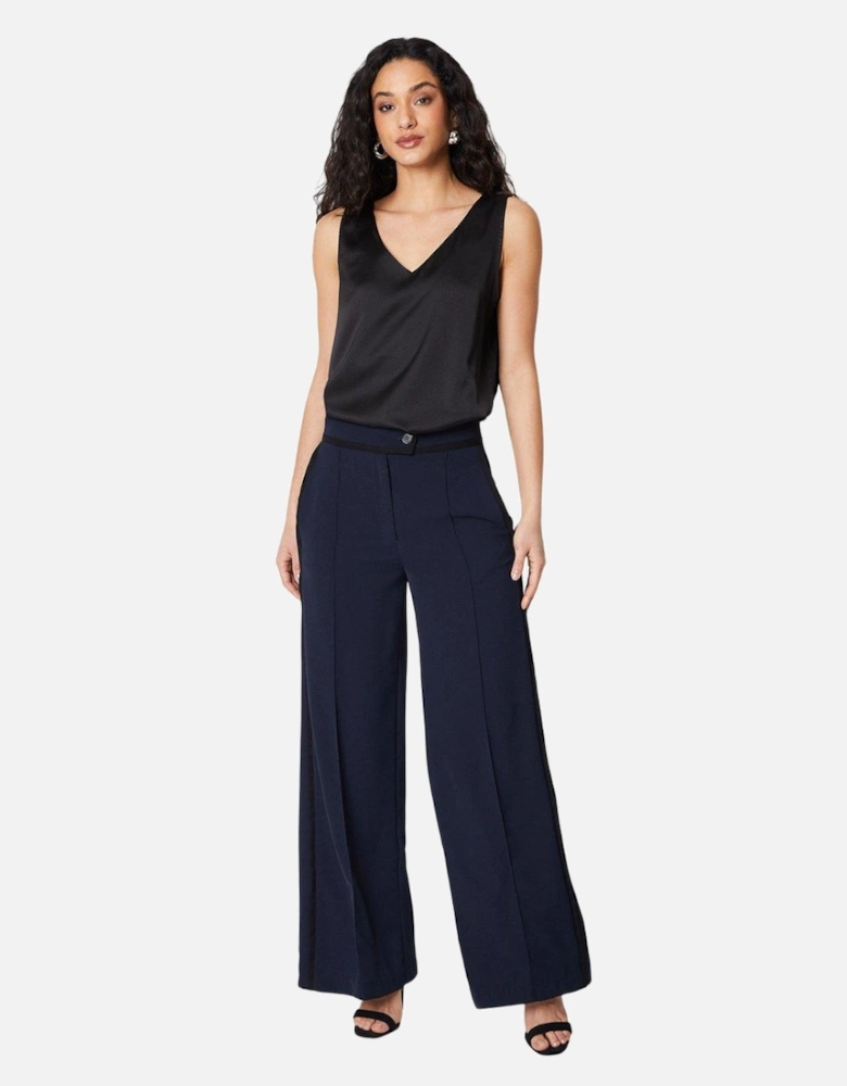 Womens/Ladies Piped Wide Leg Trousers