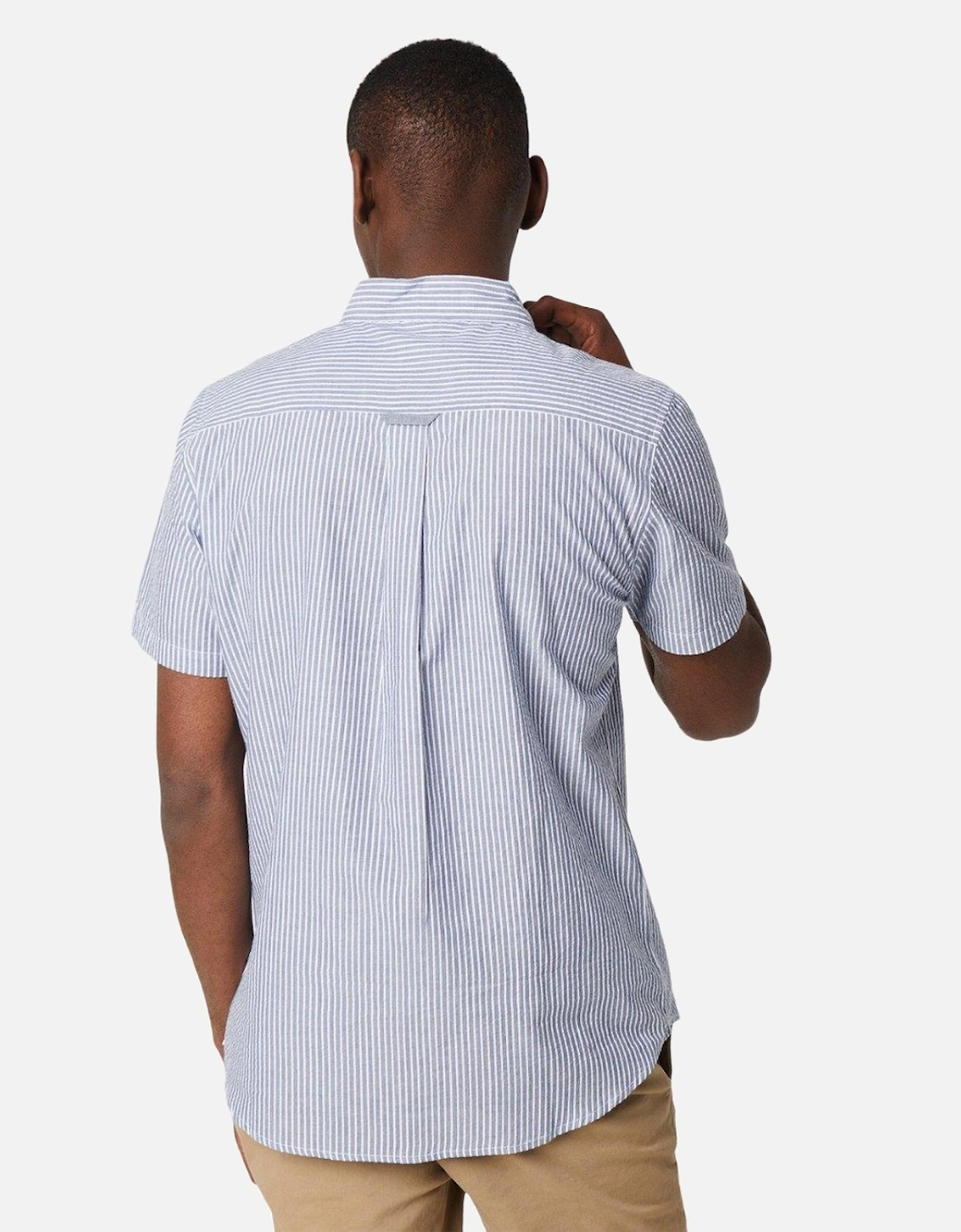 Mens Stripe Seersucker Short-Sleeved Shirt