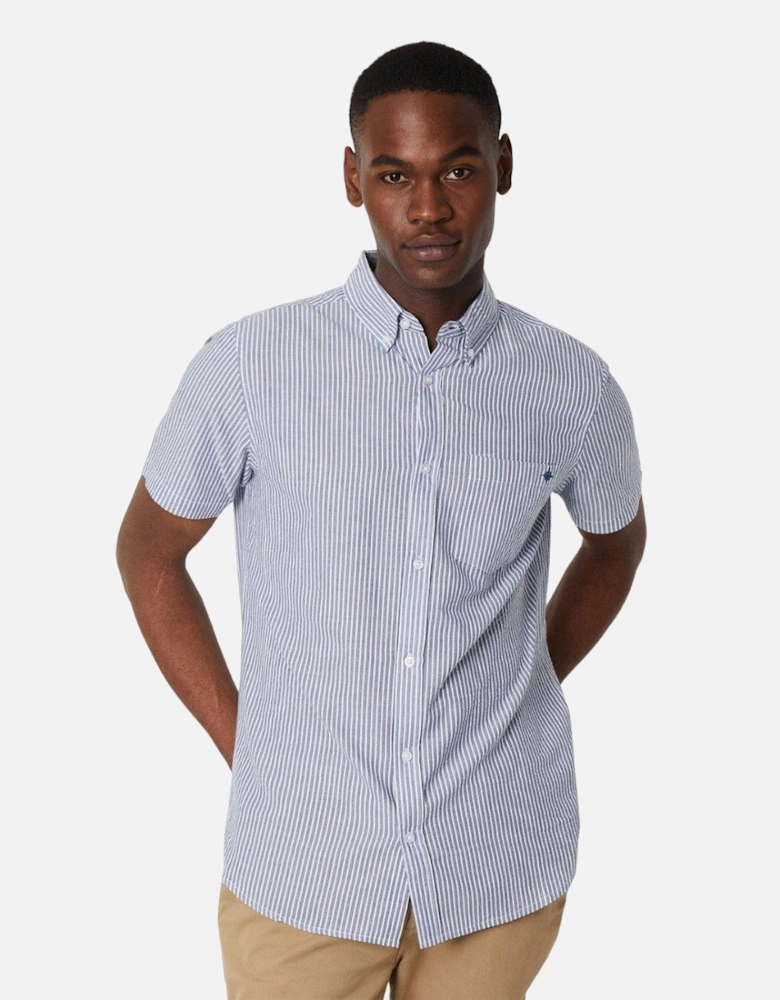 Mens Stripe Seersucker Short-Sleeved Shirt