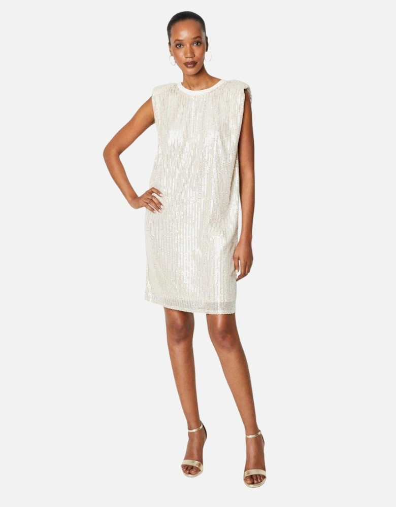 Womens/Ladies Sequin Shoulder Pad Shift Dress