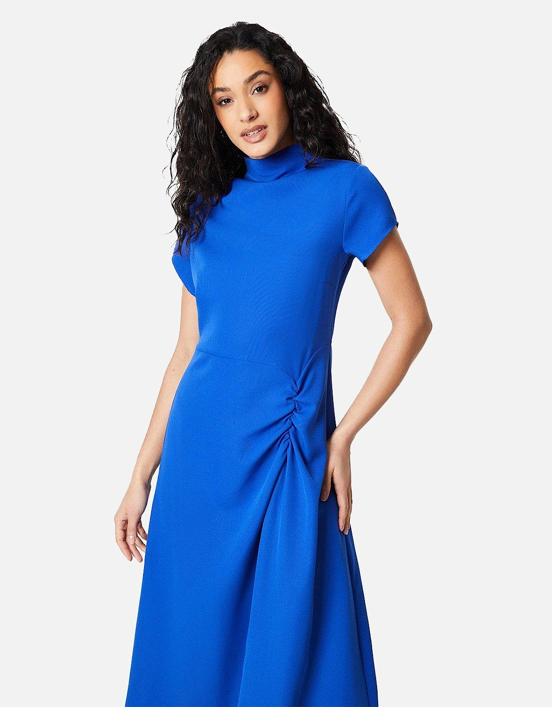 Womens/Ladies Occasion Ruched Side Fitted And Flared Midi Dress