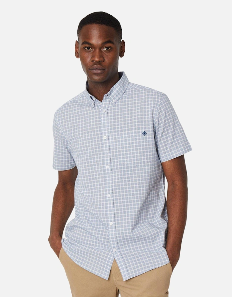 Mens Tonal Check Textured Short-Sleeved Shirt