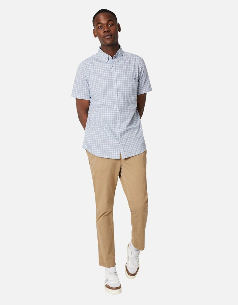 Mens Tonal Check Textured Short-Sleeved Shirt