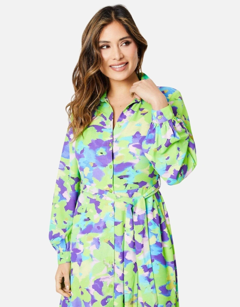 Womens/Ladies Abstract Floral Belt Shirt Dress