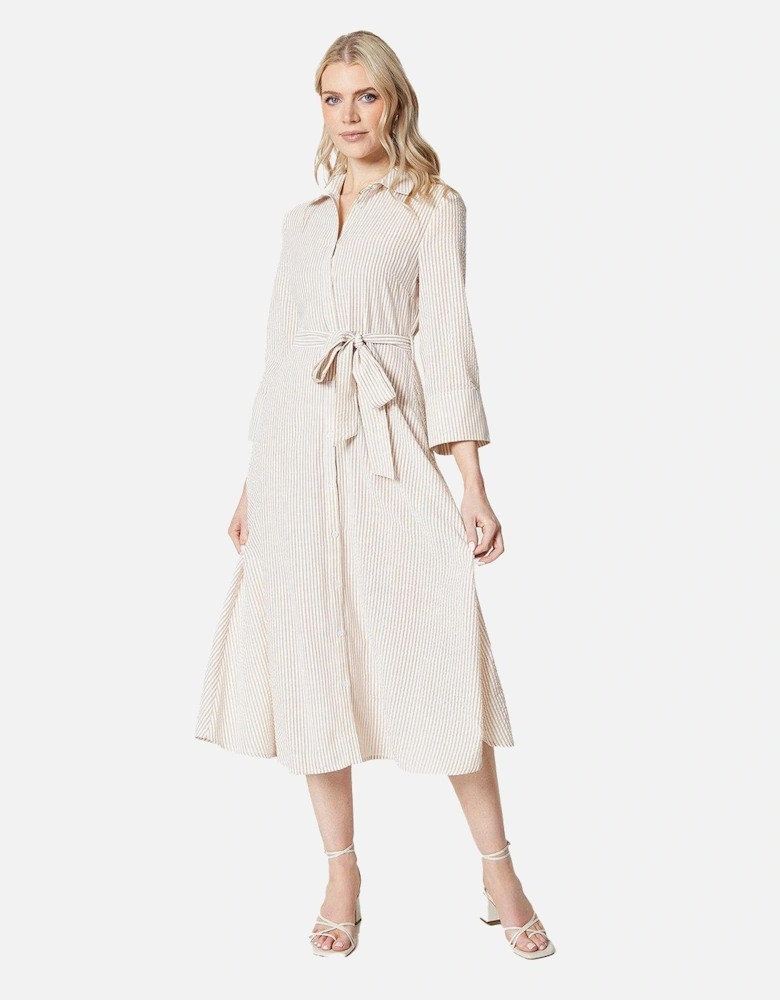 Womens/Ladies Stripe Belt Midi Shirt Dress