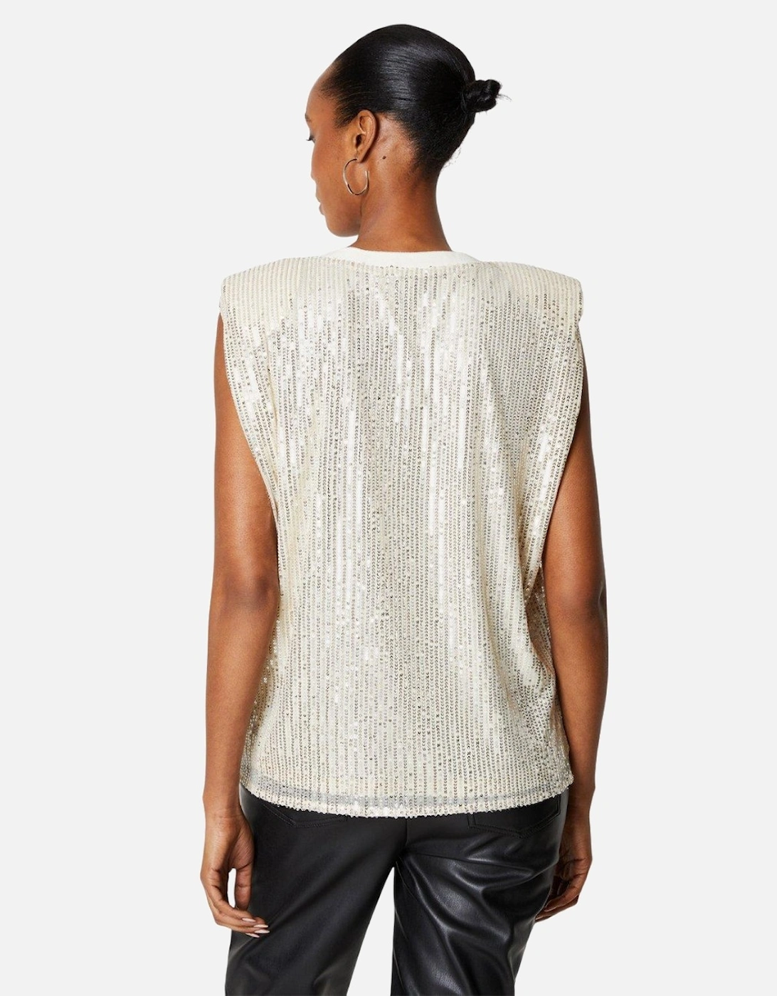 Womens/Ladies Sequin Padded Shoulder Top