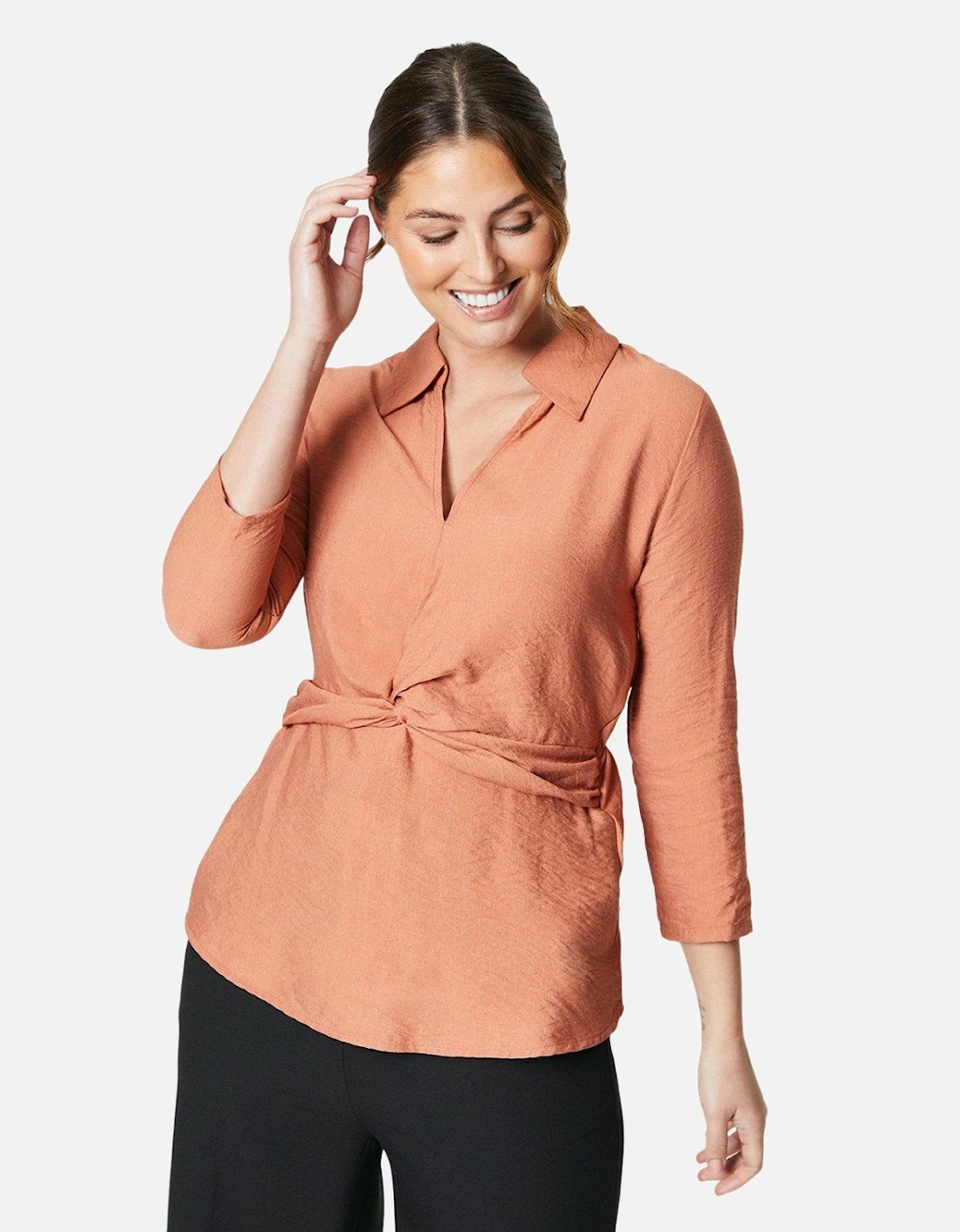 Womens/Ladies Collared Twisted Knot Front Shirt, 4 of 3