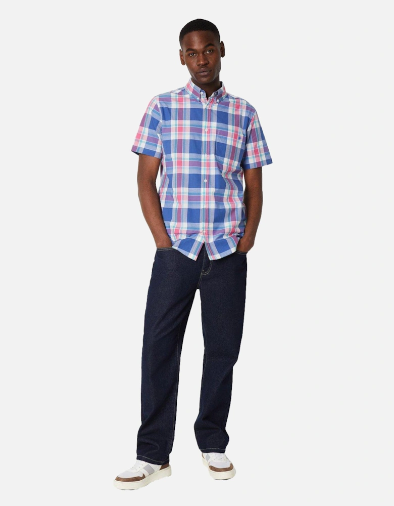 Mens Large Check Short-Sleeved Summer Shirt