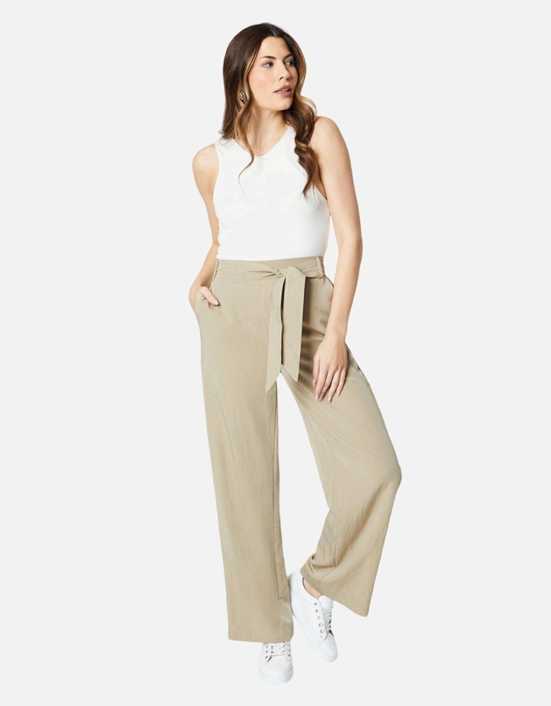 Womens/Ladies Stitched Belt Wide Leg Trousers