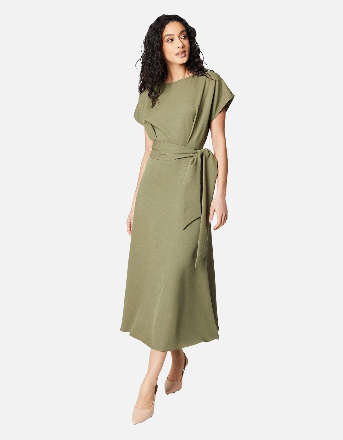 Womens/Ladies Waist Tie Midi Dress, 4 of 3