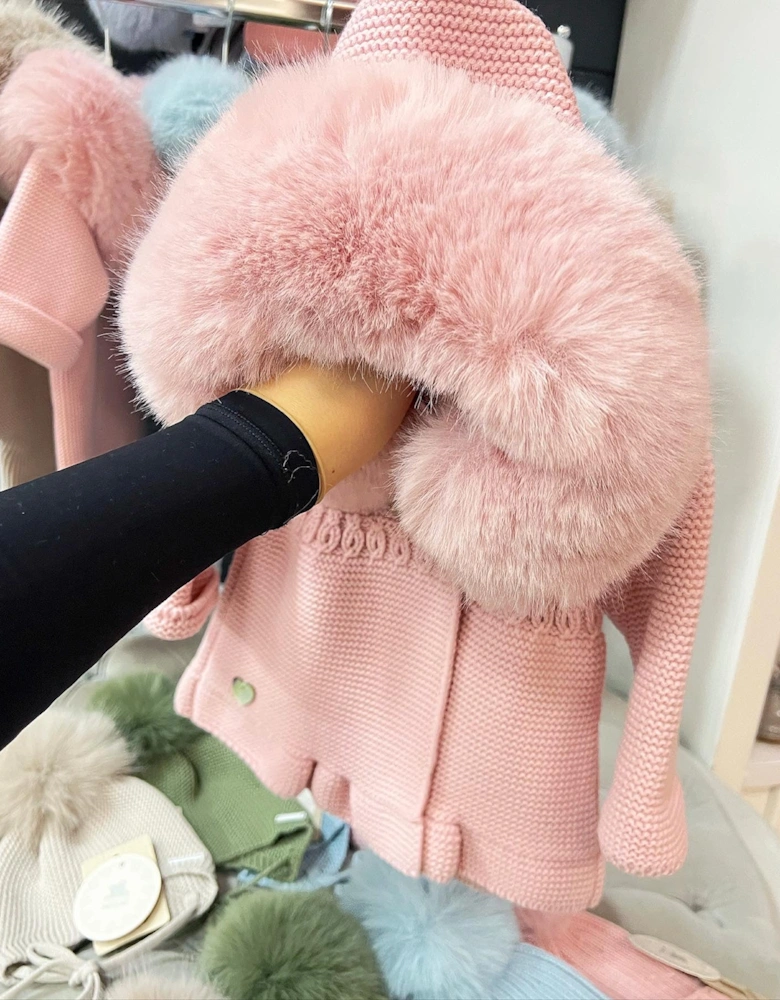 Powder Pink A Line Faux Fur Cardigan