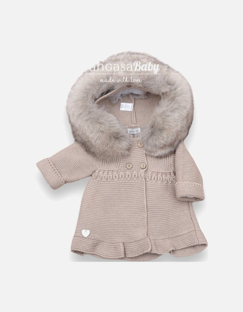 Camel A Line Faux Fur Cardigan