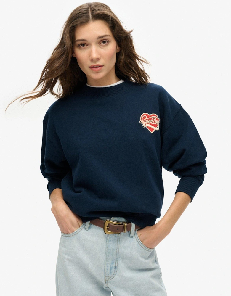 Workwear Embroidered Loose Crew Jumper - Navy