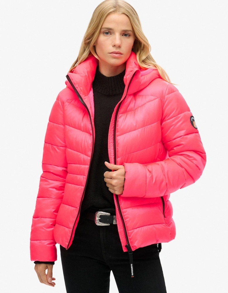 Hooded Fuji Quilted Padded Jacket - Pink