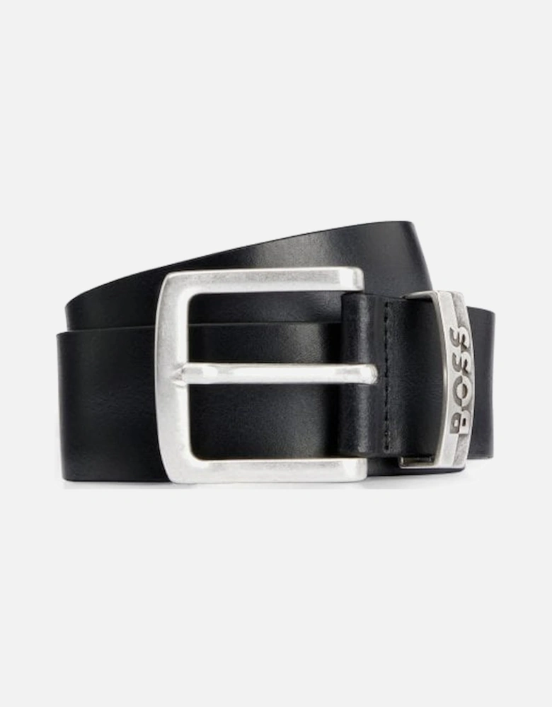 Jen-loop Debossed Logo Leather Belt, Black