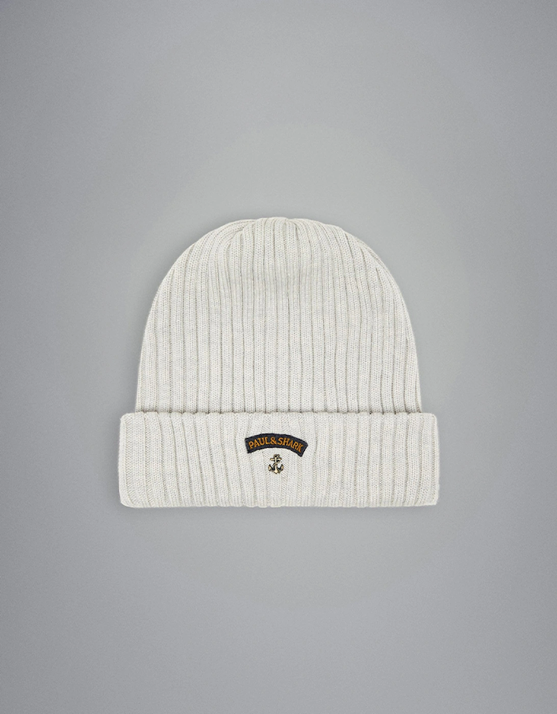 Paul & Shark Men's Grey Ribbed Wool Beanie With Anchor Badge