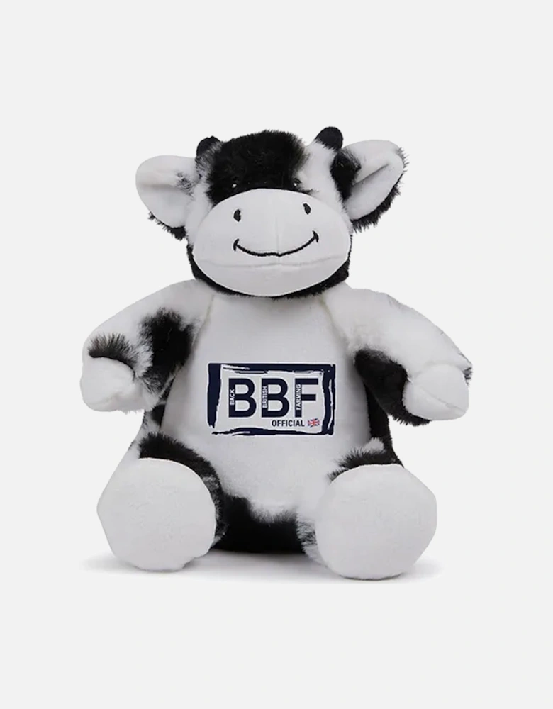 Back British Farming Plush Teddy Black & White Fresian Cow Navy Logo