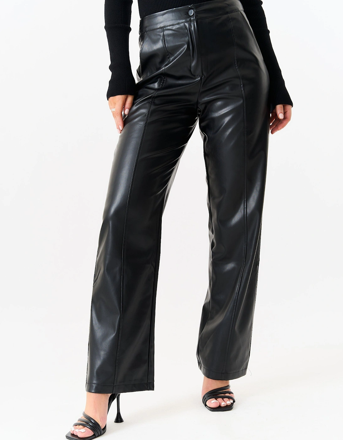 Black Faux Leather Wide Leg Trousers