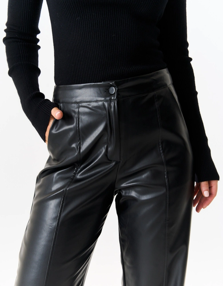 Black Faux Leather Wide Leg Trousers