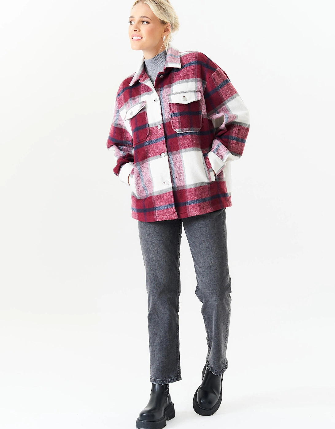 Burgundy Check Oversized Pocket Detail Shacket, 5 of 4